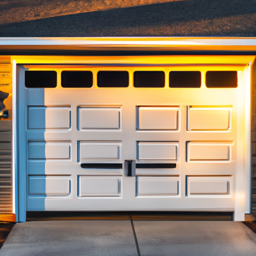 Suburban Dover home exterior at dusk with a modern garage door visible, driveway slightly wet from recent rain.