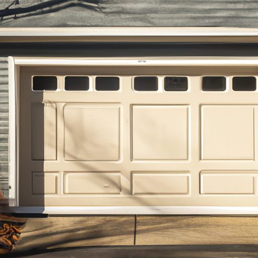 Insulated garage door on a suburban Dover, MA home with clear weatherstripping and driveway visible.